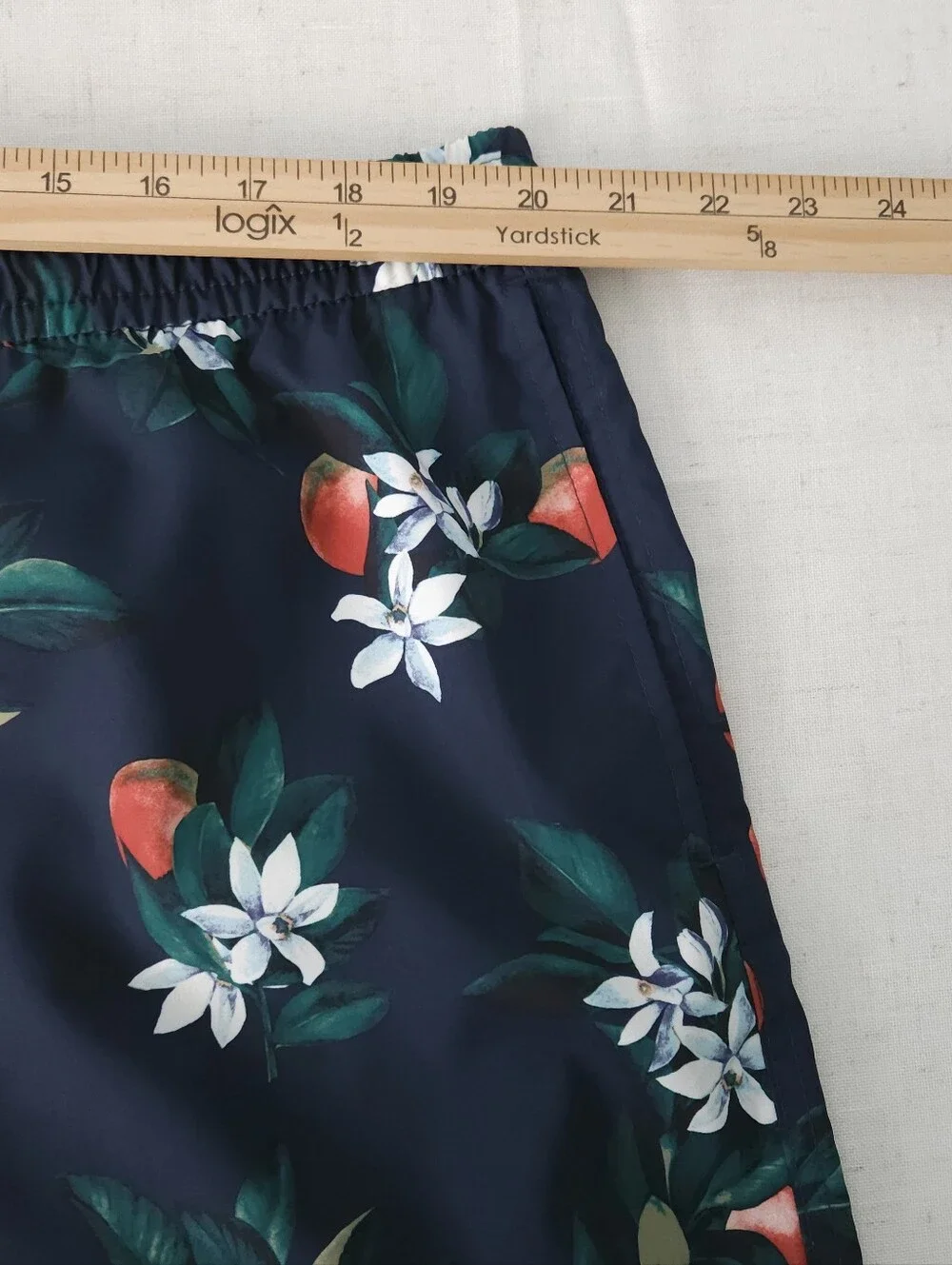 Abercrombie‎ & Fitch Mens XXL Swim Trunks Navy Orange Floral Pull On Drawstring